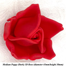 Poppy Red 3D Sugar Non-Wired Roses  3 SHADES 4 SIZES