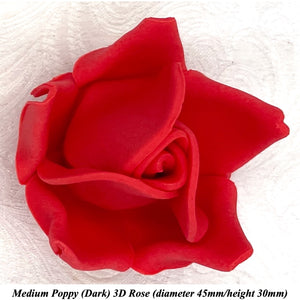 Poppy Red 3D Sugar Non-Wired Roses  3 SHADES 4 SIZES