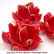 Gold Sparkle-Tip Poppy Red Sugar Roses 3SIZES NON WIRED