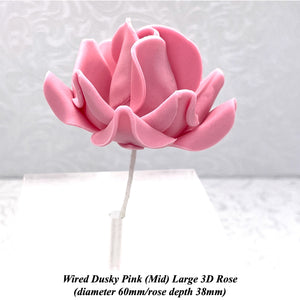 Dusky Pink Mauve Maroon Wine Wired Large 3D Sugar Roses Standard Petal 60 mm