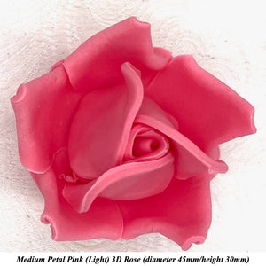 Non-Wired Petal Pink Warm Strawberry Pink 3D Sugar Roses  3 SHADES 4 SIZES