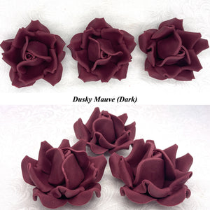 Large Deep Dusky Mauve Wine 3D Non-Wired Sugar Roses in 3 tones 55mm