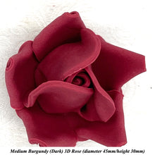 Non-Wired 4 Sizes 3D Burgundy Red Sugar Roses Standard Petal 20mm-65mm