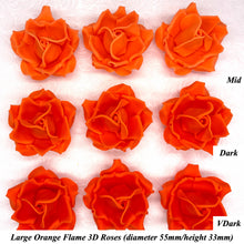 Large Bright Orange 3D Non-Wired Sugar Roses in 3 tones 55mm
