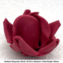 Non-Wired 4 Sizes 3D Burgundy Red Sugar Roses Standard Petal 20mm-65mm