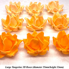 Large Tangerine Orange 3D Non-Wired Sugar Roses in 3 tones 55mm