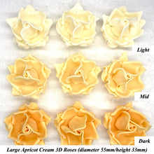 Large Apricot Cream Orange 3D Non-Wired Sugar Roses in 3 tones 55mm