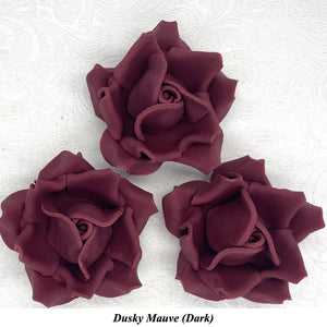 Large Deep Dusky Mauve Wine 3D Non-Wired Sugar Roses in 3 tones 55mm