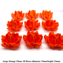 Large Bright Orange 3D Non-Wired Sugar Roses in 3 tones 55mm