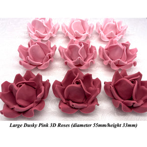 Large Dusky PInk 3D Non-Wired Sugar Roses in 3 tones 55mm