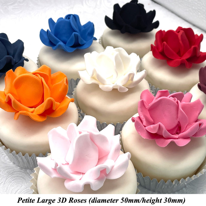 Non-Wired Petite Large 3D Sugar Roses Smaller Petal 50mm ALL COLOURS