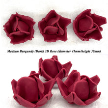 Non-Wired 4 Sizes 3D Burgundy Red Sugar Roses Standard Petal 20mm-65mm