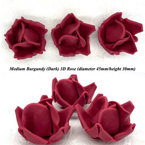 Non-Wired 4 Sizes 3D Burgundy Red Sugar Roses Standard Petal 20mm-65mm