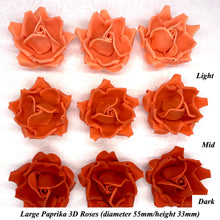 Large Burnt Orange Paprika 3D Non-Wired Sugar Roses in 3 tones 55mm
