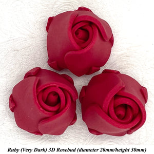 Non-Wired 4 Sizes 3D Rich Ruby Red Sugar Roses Standard Petal 20mm-65mm