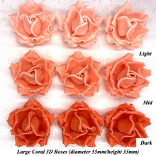 Large Coral Orange 3D Non-Wired Sugar Roses in 3 tones 55mm