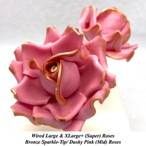 Wired Bronze Sparkle-Tip Dusky Pink Roses Sugar Roses Large & XLarge+ Sizes