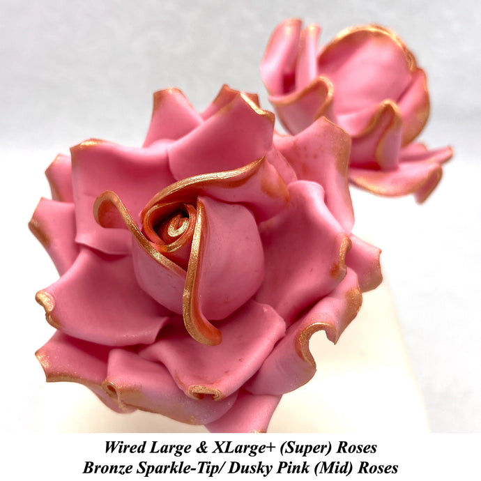 Wired Bronze Sparkle-Tip Dusky Pink Roses Sugar Roses Large & XLarge+ Sizes