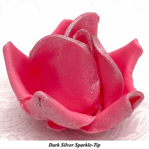 Dark Silver Sparkle-Tip Pink 3D Non-Wired Large Sugar Peonies