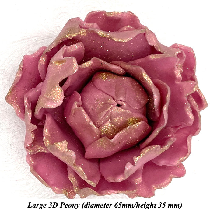 Vintage Gold Sparkle-Tip Dusky Mauve 3D Non-Wired Large Sugar Peonies