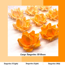 Large Tangerine Orange 3D Non-Wired Sugar Roses in 3 tones 55mm