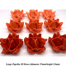 Large Burnt Orange Paprika 3D Non-Wired Sugar Roses in 3 tones 55mm