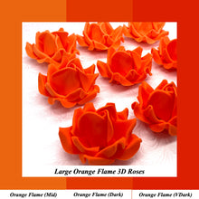 Large Bright Orange 3D Non-Wired Sugar Roses in 3 tones 55mm