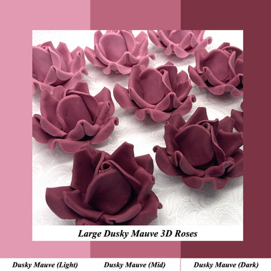 Large Dusky Mauve 3D Non-Wired Sugar Roses in 3 tones 55mm