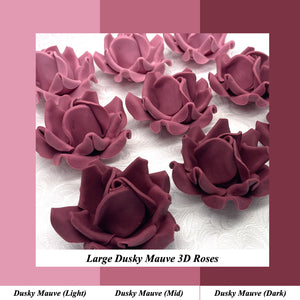Large Dusky Mauve 3D Non-Wired Sugar Roses in 3 tones 55mm