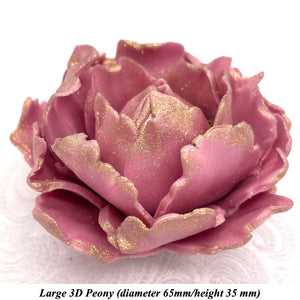 Vintage Gold Sparkle-Tip Dusky Mauve 3D Non-Wired Large Sugar Peonies