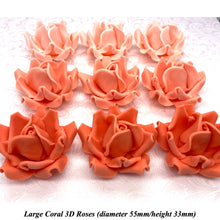 Large Coral Orange 3D Non-Wired Sugar Roses in 3 tones 55mm