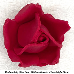 Non-Wired 4 Sizes 3D Rich Ruby Red Sugar Roses Standard Petal 20mm-65mm