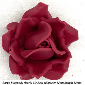 Non-Wired 4 Sizes 3D Burgundy Red Sugar Roses Standard Petal 20mm-65mm