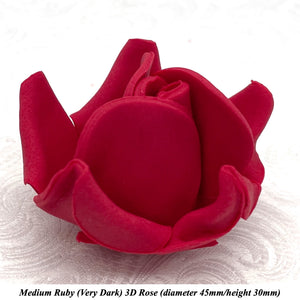 Non-Wired 4 Sizes 3D Rich Ruby Red Sugar Roses Standard Petal 20mm-65mm
