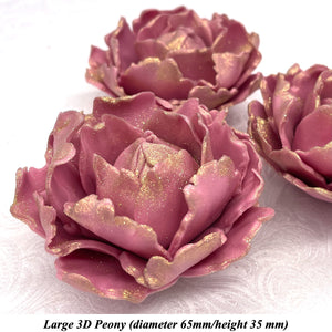 Vintage Gold Sparkle-Tip Dusky Mauve 3D Non-Wired Large Sugar Peonies