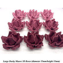 Large Dusky Mauve 3D Non-Wired Sugar Roses in 3 tones 55mm