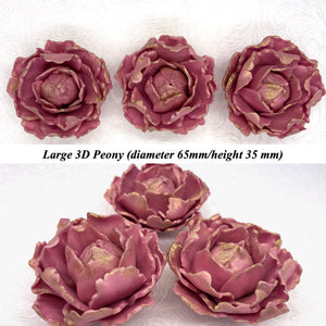 Vintage Gold Sparkle-Tip Dusky Mauve 3D Non-Wired Large Sugar Peonies