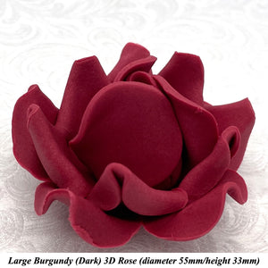 Non-Wired 4 Sizes 3D Burgundy Red Sugar Roses Standard Petal 20mm-65mm