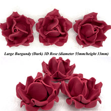 Non-Wired 4 Sizes 3D Burgundy Red Sugar Roses Standard Petal 20mm-65mm