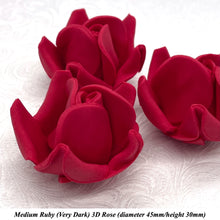 Non-Wired 4 Sizes 3D Rich Ruby Red Sugar Roses Standard Petal 20mm-65mm