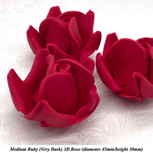 Non-Wired 4 Sizes 3D Rich Ruby Red Sugar Roses Standard Petal 20mm-65mm