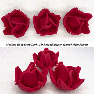 Non-Wired 4 Sizes 3D Rich Ruby Red Sugar Roses Standard Petal 20mm-65mm