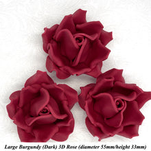 Non-Wired 4 Sizes 3D Burgundy Red Sugar Roses Standard Petal 20mm-65mm