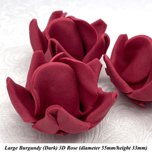 Non-Wired 4 Sizes 3D Burgundy Red Sugar Roses Standard Petal 20mm-65mm