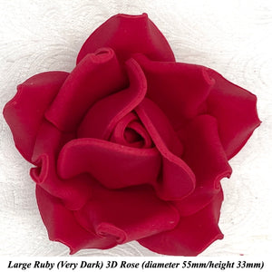 Non-Wired 4 Sizes 3D Rich Ruby Red Sugar Roses Standard Petal 20mm-65mm