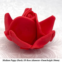 Poppy Red 3D Sugar Non-Wired Roses  3 SHADES 4 SIZES