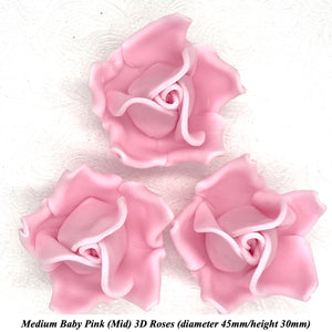 Non-Wired Baby Pink 3D Sugar Roses  3 SHADES 4 SIZES
