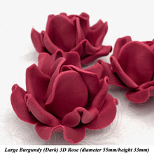 Non-Wired 4 Sizes 3D Burgundy Red Sugar Roses Standard Petal 20mm-65mm