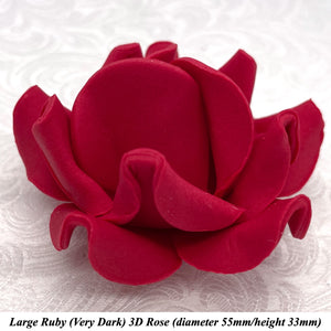 Non-Wired 4 Sizes 3D Rich Ruby Red Sugar Roses Standard Petal 20mm-65mm