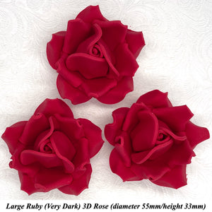 Non-Wired 4 Sizes 3D Rich Ruby Red Sugar Roses Standard Petal 20mm-65mm